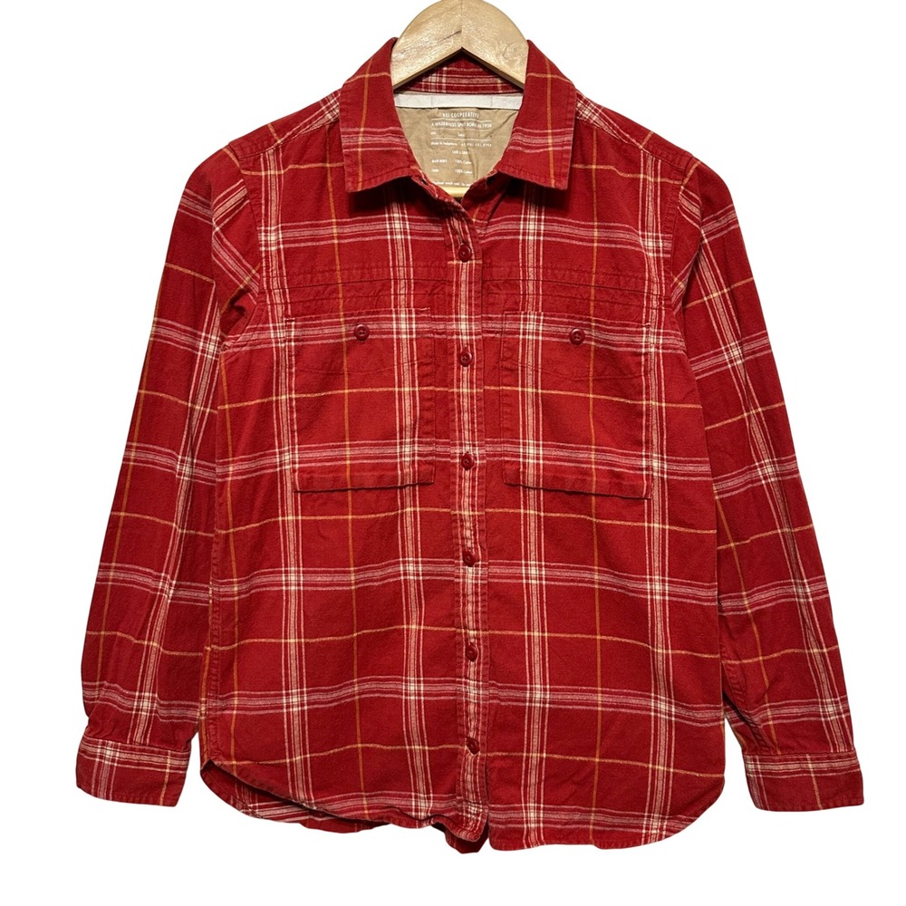 REI Co-op Flannel Shirt Womens Small Red Plaid Long Sleeve Button Down Outdoor